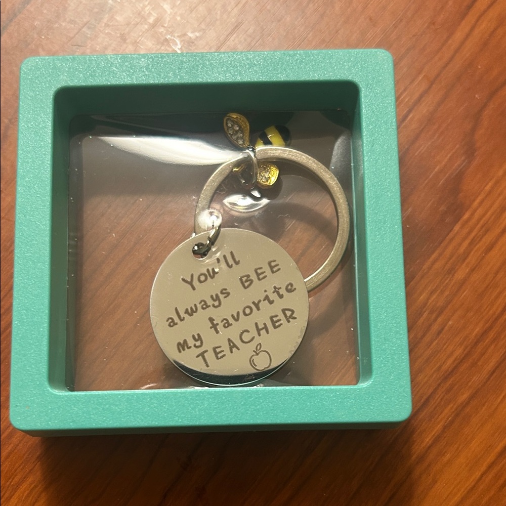 Silver Teacher Keychain with Bee Charm